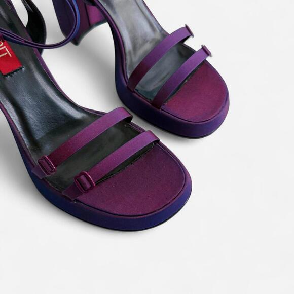 Purple Y2K/90s Iridescent Satin Chunky Heels - Picture 3 of 6